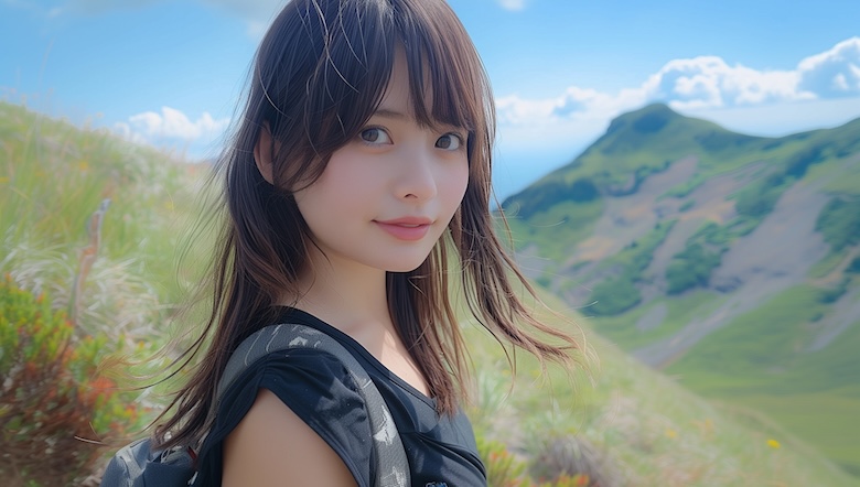 登山で撮影して女性の画像
