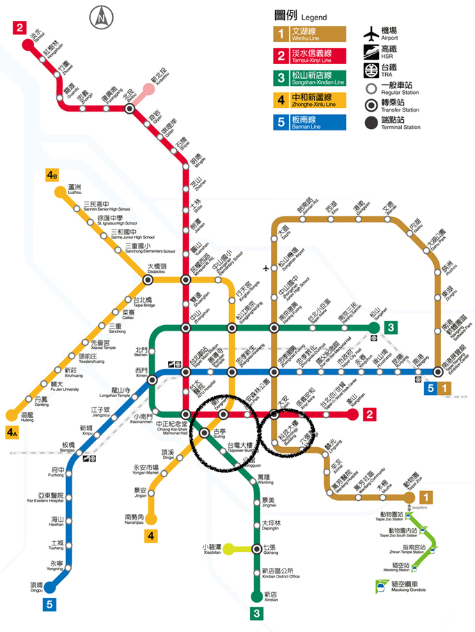 台湾の地下鉄MRTの路線図